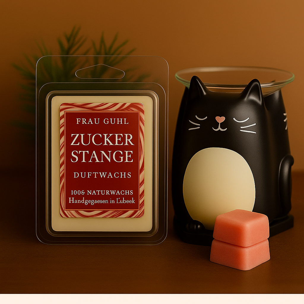 🐱 Zuckerstange & Katzenliebe – Duftwachs-Set mit Katzenlampe