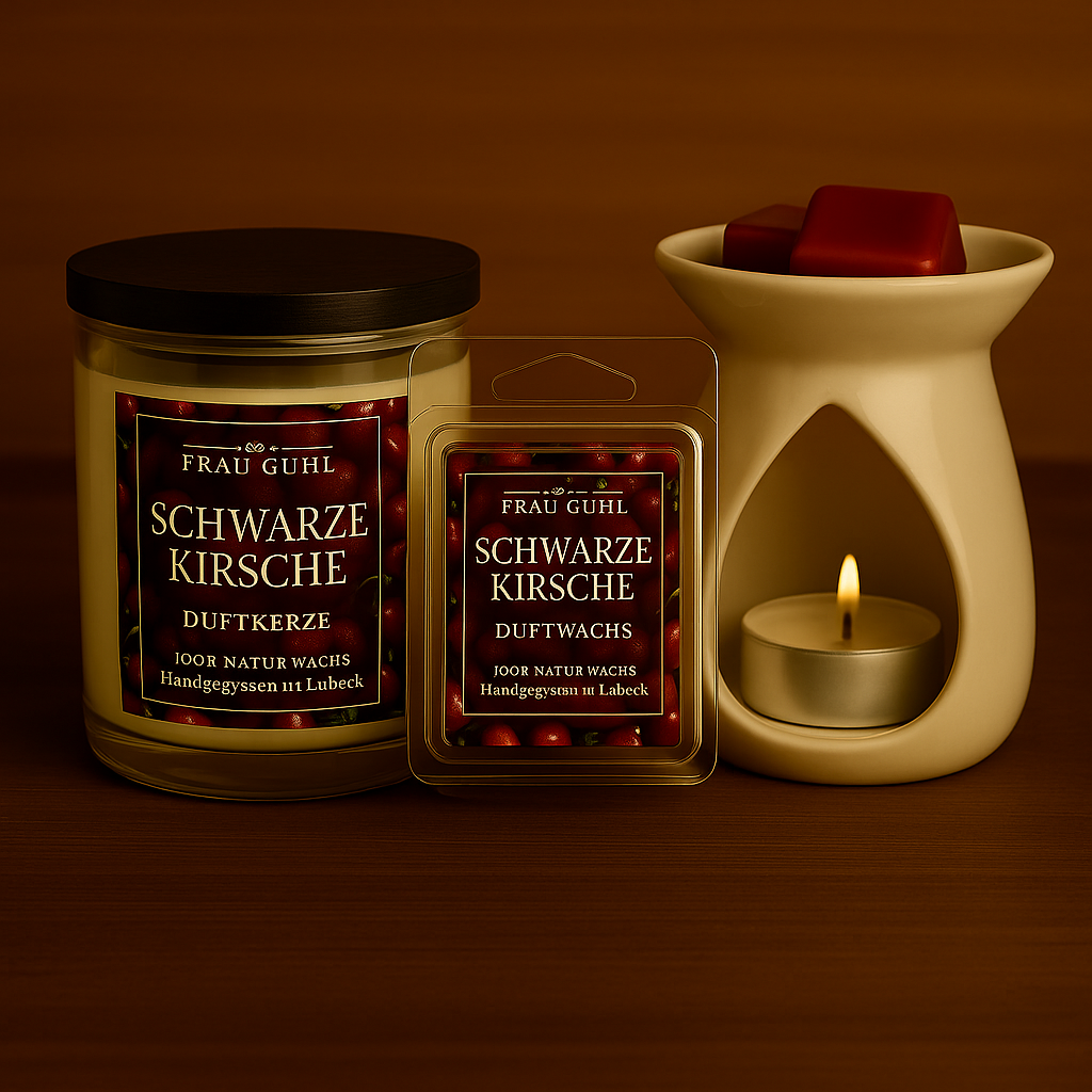 Bundle: Schwarze Kirsche – Kerze, Wachs & Duftlampe